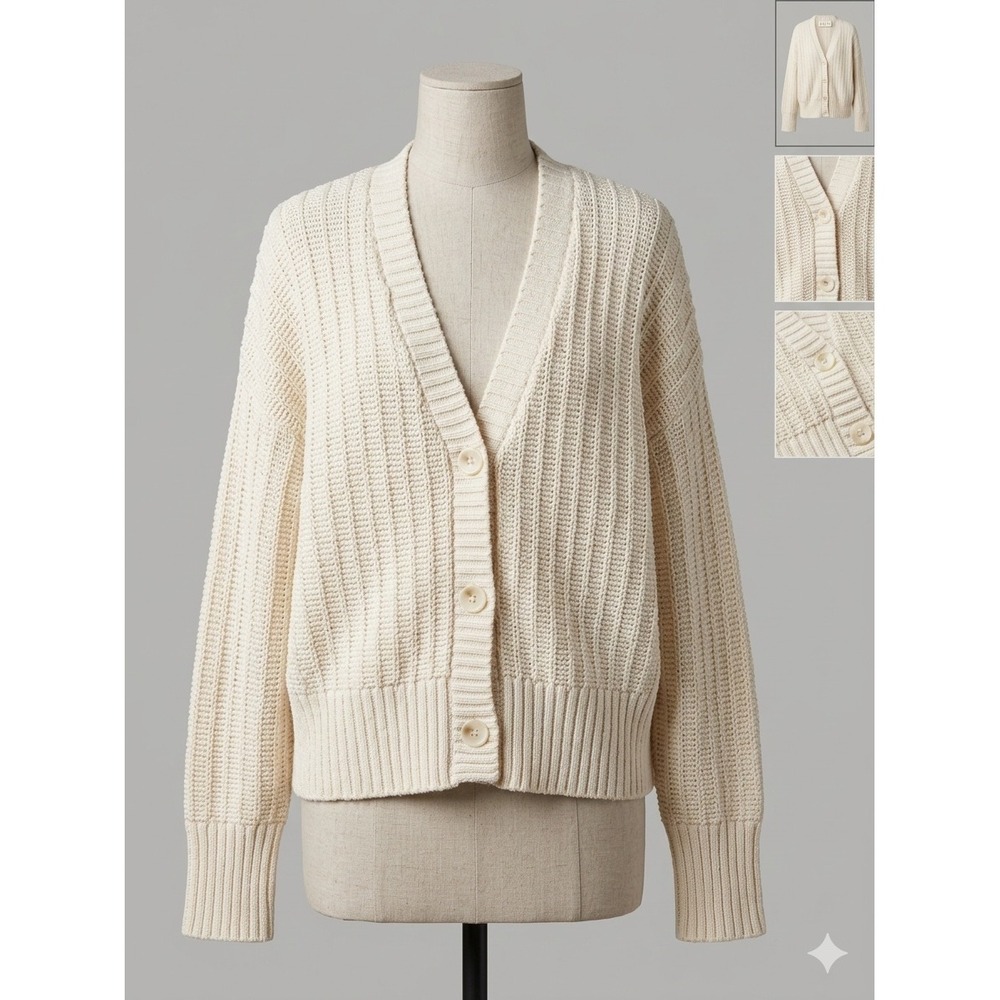 Faherty Heirloom Cotton Relaxed Cardigan - Cream - Size Small